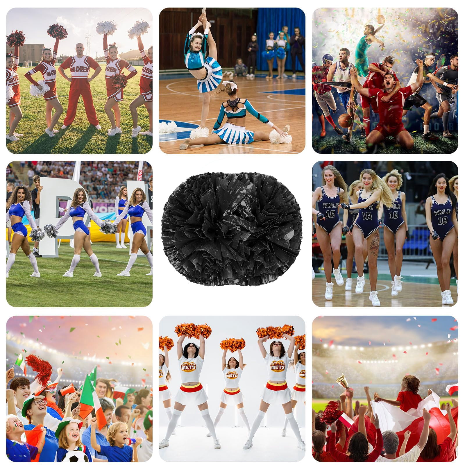 24 Pcs Cheerleading Pom Poms, Cheerleader Pompoms with Handle Style,Fit for Team Spirit Sports Dance Cheering