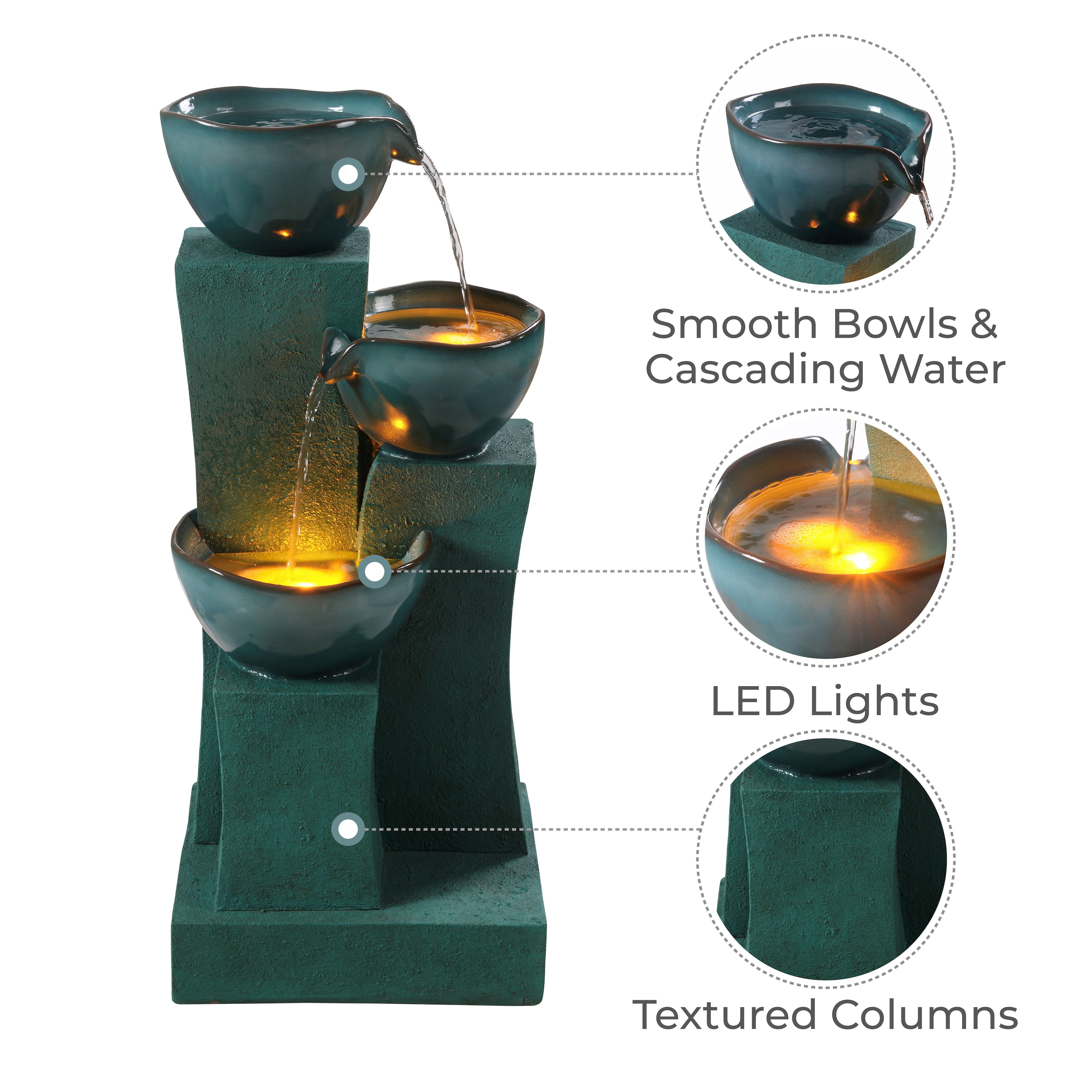 Teamson Home 3-Tier Cascading Outdoor Water Fountain with LED Lights, Green