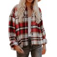 thumbnail image 3 of Camisas a cuadros de manga larga, cómoda, transpirable, informal, suelta, camisa con botones para mujer, para otoño e invierno, uso diario, rojo S, 3 of 5