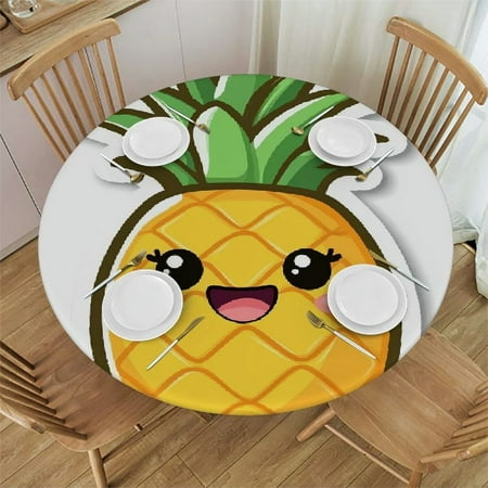 

Autua Smiling Pineapple Round Tablecloth with Elastic Edge Stain-Resistant and Washable Ideal for Indoor and Outdoor Use Perfect for Restaurants Weddings and Parties 31 -35