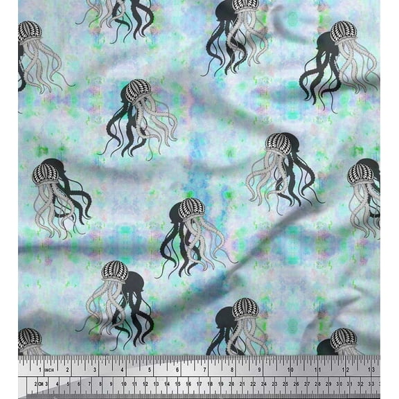 Soimoi Cotton Duck Fabric Texture & Jellyfish Ocean Print Fabric by the Yard 42 Inch Wide