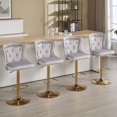 thumbnail image 3 of Bar Stools Set of 4, Adjustable Velvet Counter Bar Stools with Botton Tufted Back Swivel Upholstered Comfy Chairs Lion Head Pull Ring Gold Base for Kitchen Island, Dining Room, Grey, 3 of 10