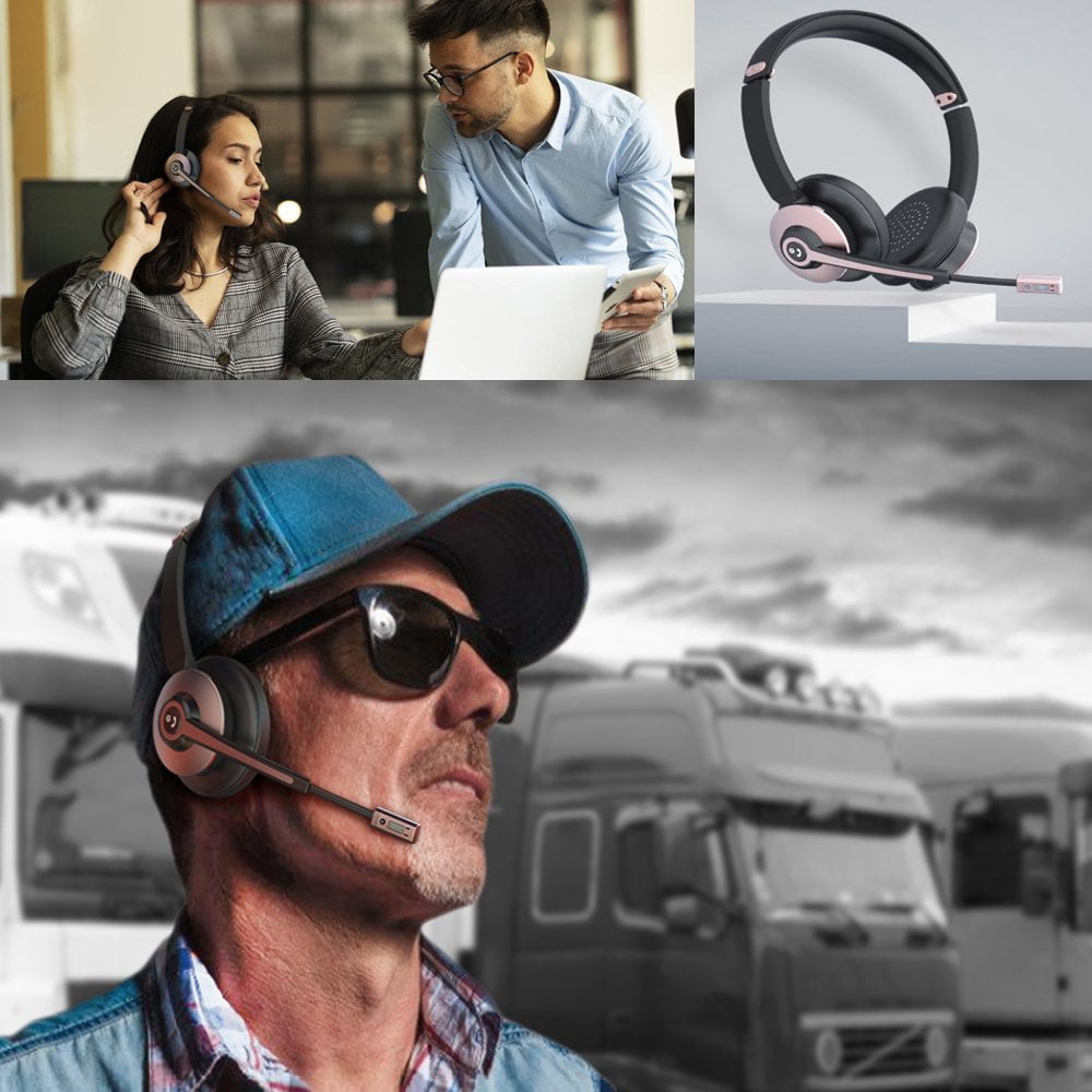 MUSICOZY Bluetooth Headset with Microphone, Wireless Headphones with Noise Cancelling Mic, 26hrs talktime, On Ear Headphones with Mic Mute for Mac/Laptop/Zoom/Teams/Call Center/Office/Home Rose Gold
