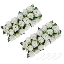 Nuptio Artificial White Rose Floral Centerpieces for Tables,  Silk Flower Panel  Arrangements for Wedding Dining Table Centerpiece Decor， Set of 2