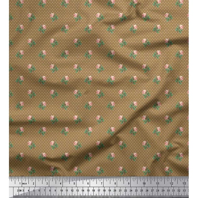 Soimoi Modal Satin Fabric Dot,Leaves & Rose Floral Decor Fabric Printed Yard 42 Inch Wide