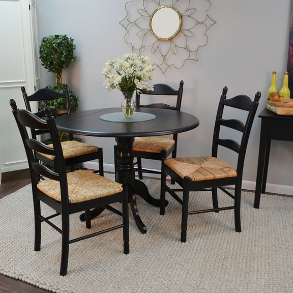 Contemporary Home Living Ladder Back Woven Seat Dining Chair - 38" - Antique Black