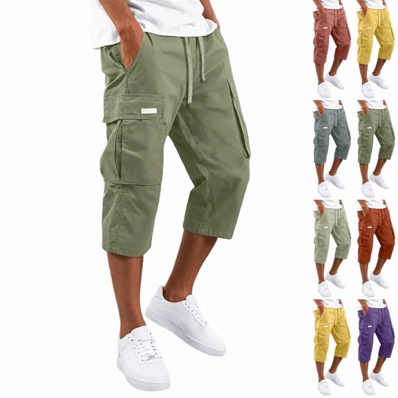 Zimjoy Cargo Shorts for Men Loose Fit Stretch Lightweight Elastic Waist Below The Knee Bermuda Casual Outdoor Work Shorts with Pockets Green L