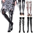 thumbnail image 1 of SPRING PARK Women Halloween Party Bloody Skeleton Cobweb Bat Stockings Thigh High Warm Boot Cover Socks, 1 of 7