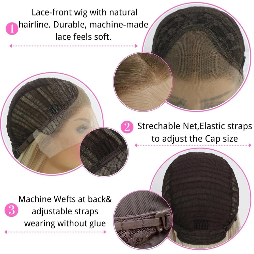 613 Blonde Short Bob Cut Synthetic Lace Front Wigs for Women Cosplay Wigs