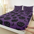 thumbnail image 3 of Manfei Pumpkin Bat Ghost Sheet Set Full,Halloween Day Bedding Sets Full Size,Purple Black Full Sheet Sets,Breathable Bedroom Decoration,4-Piece, 3 of 7