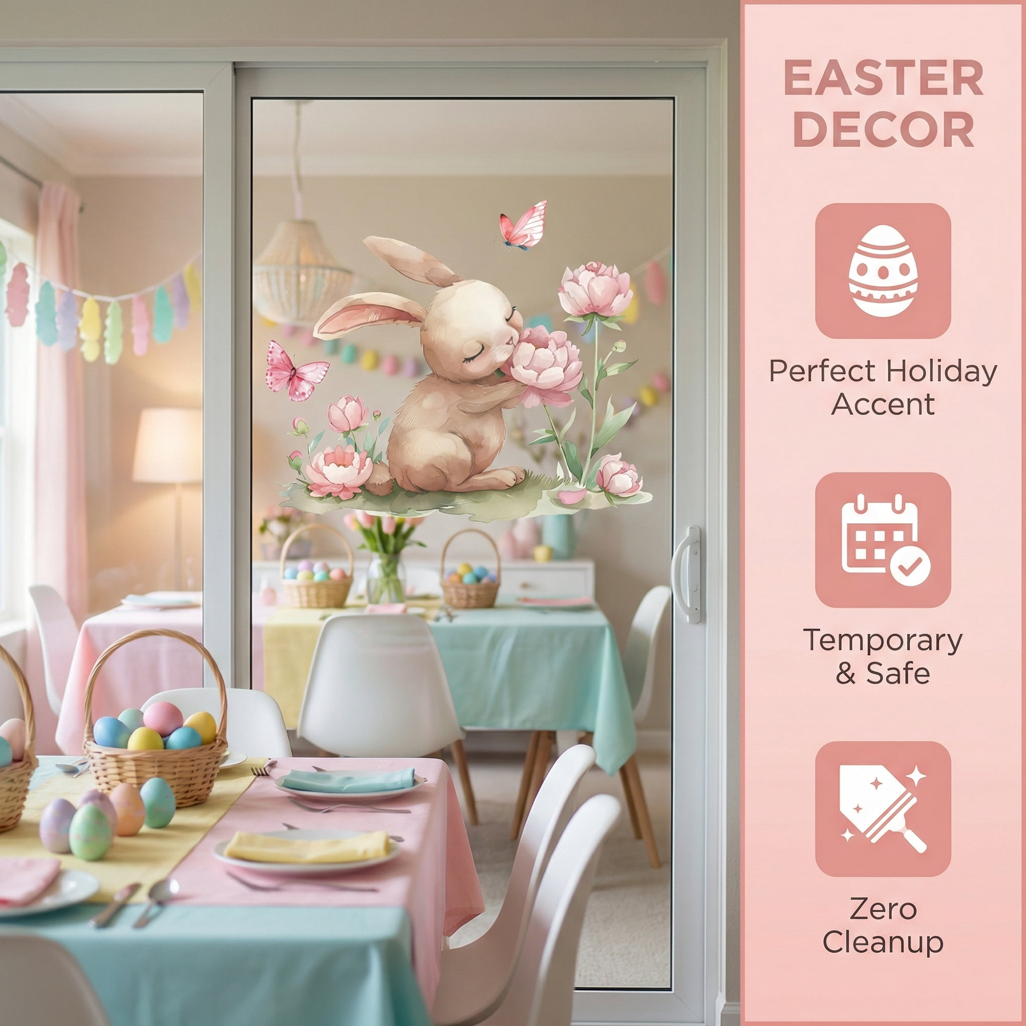 Unique Bargains 16 PCS Window Clings Rabbit Butterfly Flower Stickers Multicolor