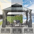thumbnail image 6 of 12' X 12' Hardtop Gazebo, Upgraded Metal Gazebo with Drainage System, Dual-Layer Galvanized Steel Roof with Curtain and Netting, Outdoor Shelter Canopy for Patio, Garden, Backyard, Grey, 6 of 8