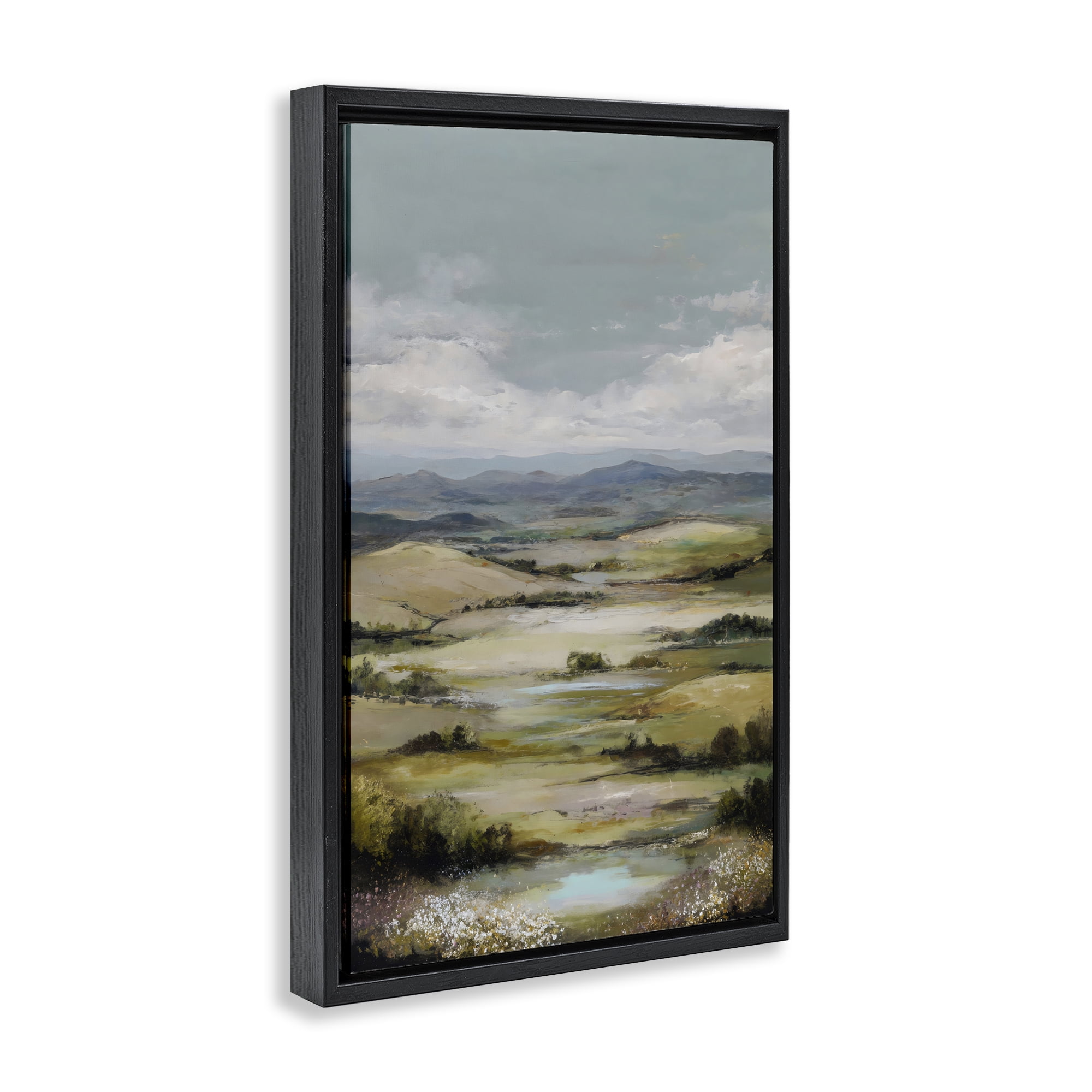 Stupell Industries Rolling Mountain Meadows Black Framed Floater Canvas Wall Art, design by Petal Prints Design