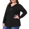 thumbnail image 2 of DARING DIVA Women's Plus V Neck Button Fall Pullover Shirt Loose Blouse 1X Black, 2 of 6