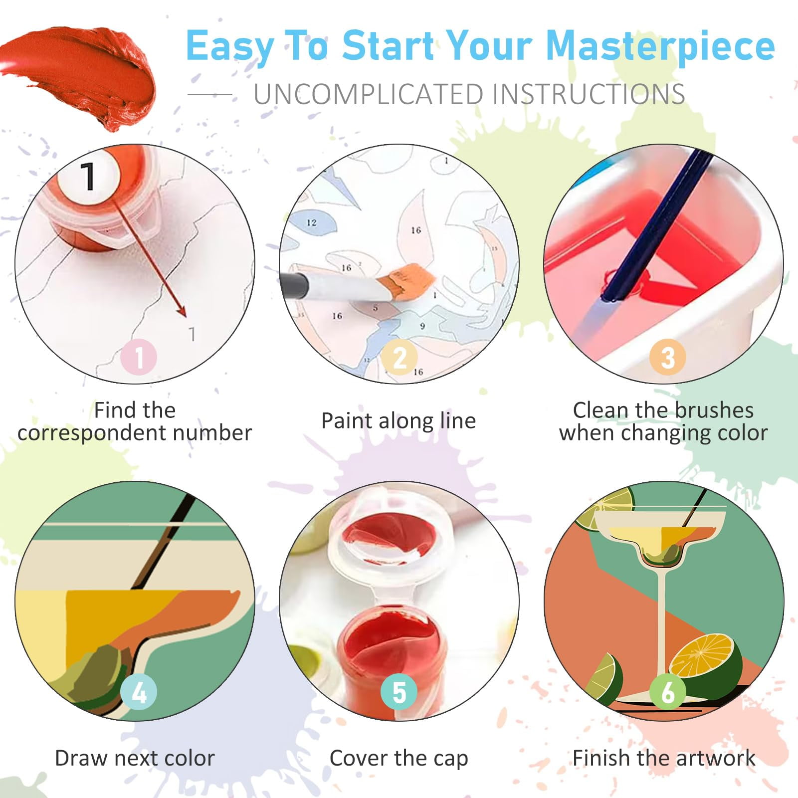 6 Pack Paint by Numbers Kit for Adults Beginners - 8x10 Inch Cocktail Adult Paint by Number Kits on Canvas, DIY Acrylic Oil Number Painting Kits for Adults, Perfect for Gift Home Decor（No Frame）