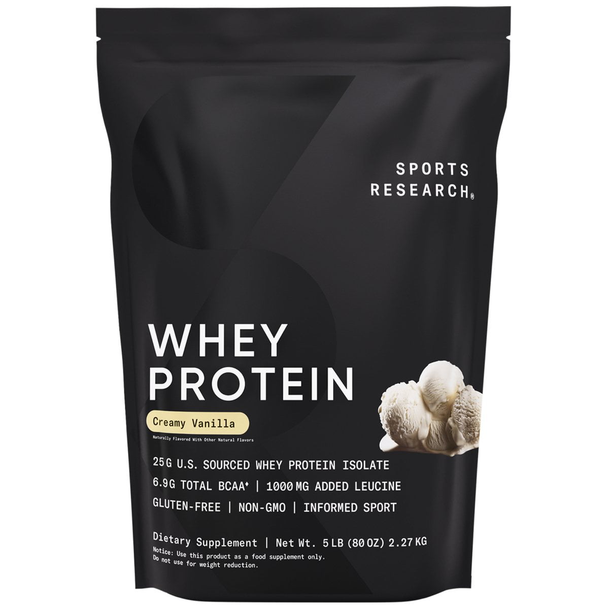 Sports Research® Whey Protein Isolate Powder, Creamy Vanilla (5lb Bag)