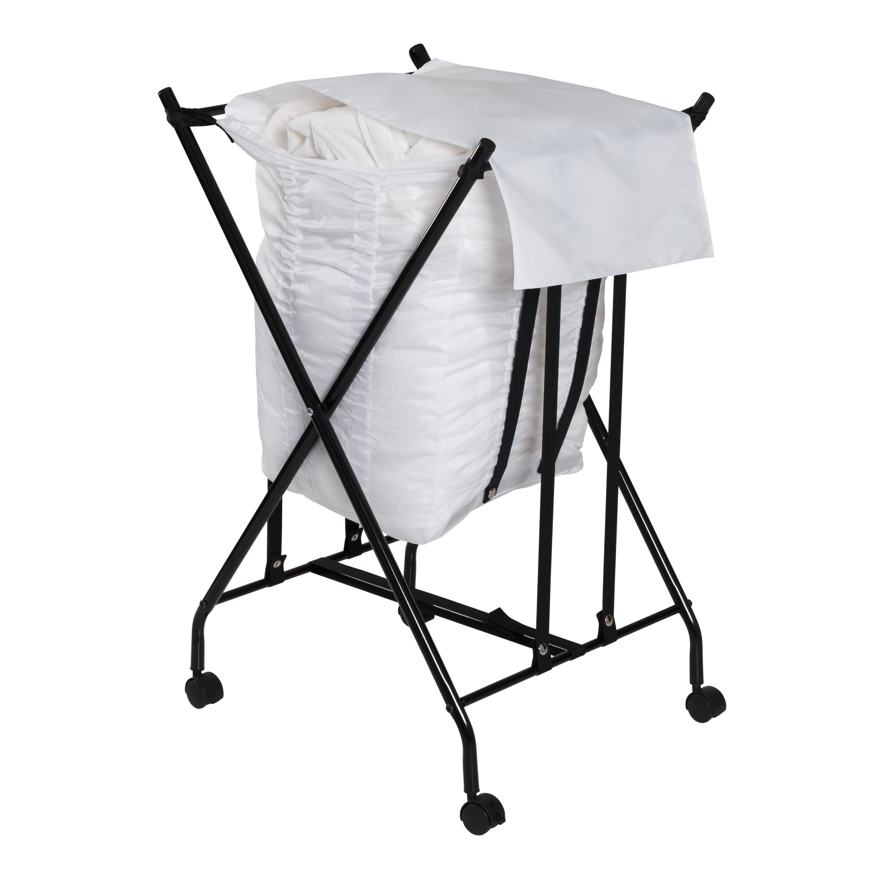 Honey-Can-Do Steel Folding No Bend Lifting Laundry Hamper with Removable Polycotton Bag, White/Black