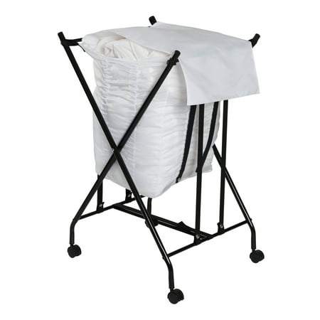 Honey-Can-Do - Single Bounce Back Hamper - No Bend Laundry Basket with Wheels and Lid - Black