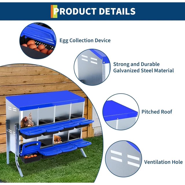GloryStar Chicken Nesting Boxes for Chickens, 8/10 Hole Metal Roll Away Nest Box with Lid Cover for Chicken Coop, Easy Egg Collection and Egg Protection, Hen Roosting Boxes