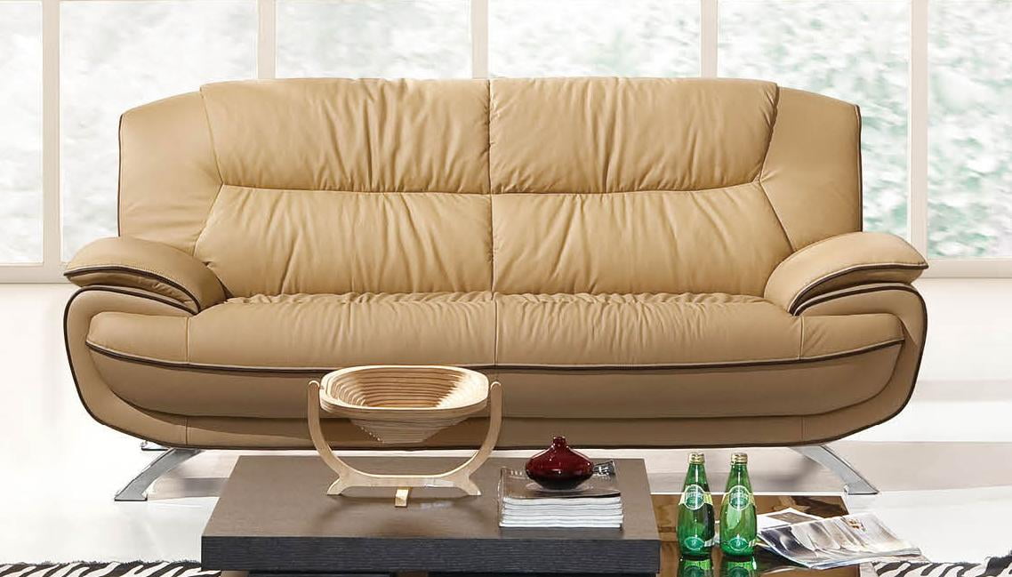 Beige Chic Italian Leather Sofa Set 3