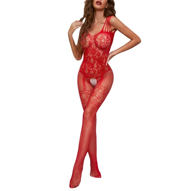 Gibobby Lencería sexy para mujer Medias de Rojo, lencería Sexy de nailon para mujer, medias de cuerpo completo, mono con abierta, medias de Rojo de cuerpo completo(Rojo,Talla única)