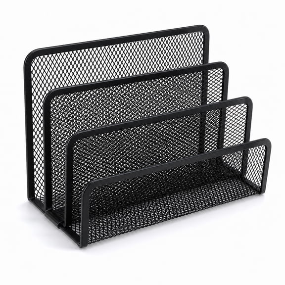 Metal Letter Tray,Simple Houseware Mesh Desk Organizer, Strengthen Tray,Letter Rack with 3 Compartments, Black
