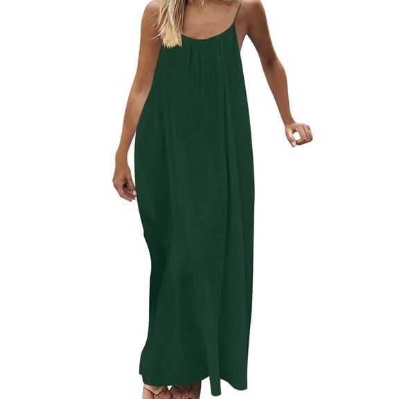aohooy Plus Size Spaghetti Strap Cami Dresses for Women Backless Sleeveless Maxi Sundress Lounge Summer Long Dress Army Green,XXXXL