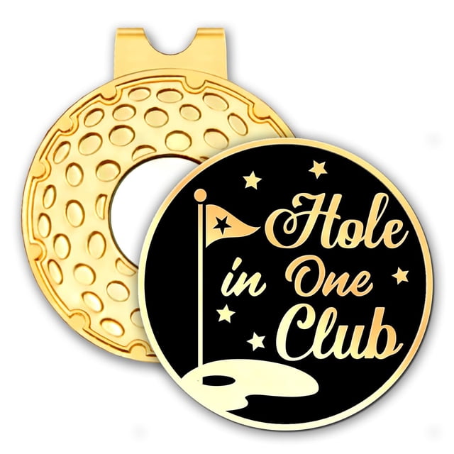 Gorro de golf con agujero en un palo, negro y dorado con marcador para pelota de golf