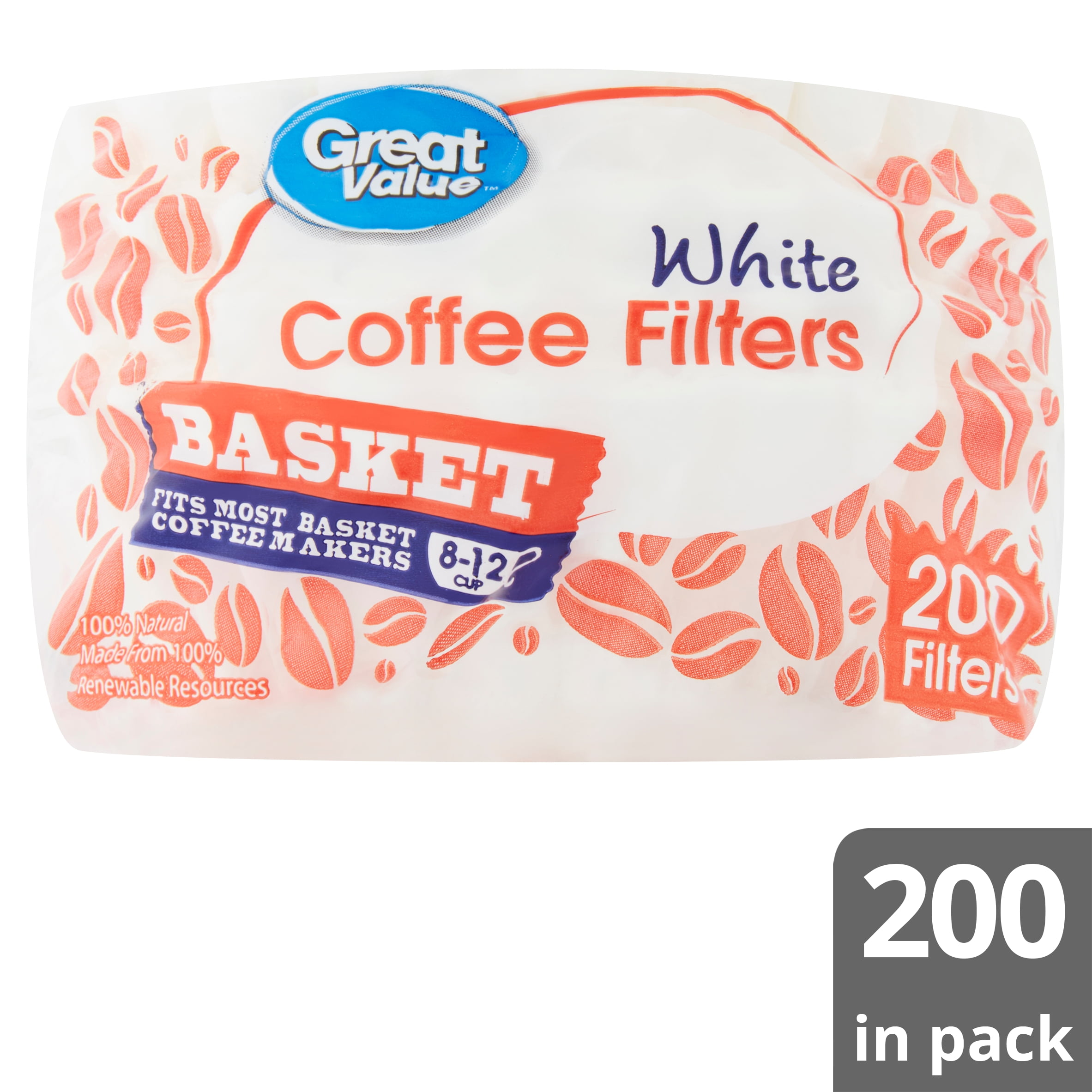 (6 pack) Great Value White Basket Coffee Filters, 200 Count