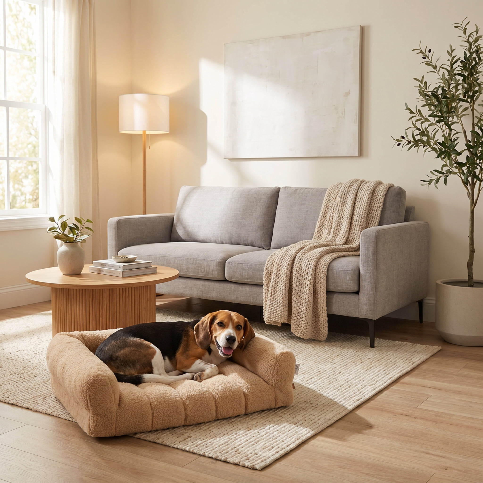 SportPet Designs Quilted Sherpa Sofa-Style Pet Bed Lounger, Brown, Medium, 30 in x 22 in x 7.5 in