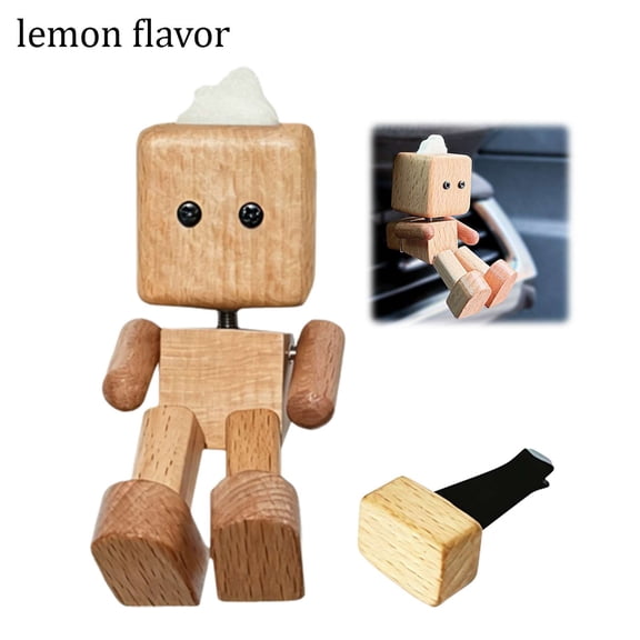 Wooden Shaking Robot Car Diffuser with Spring Legs, Vent Clip Car Interior Accessory for Dashboard Decor