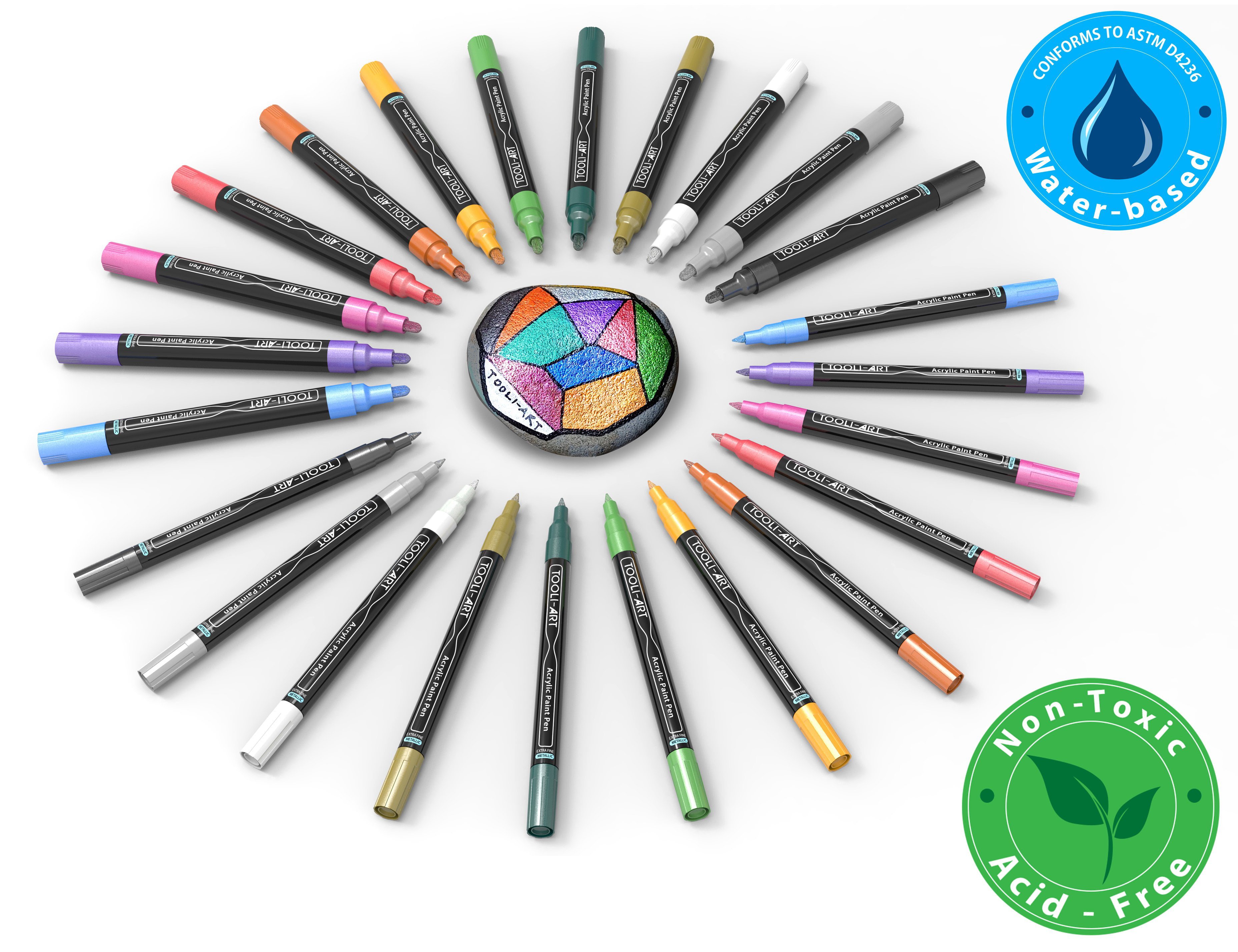  TOOLI-ART Acrylic Paint Pens Assorted Vibrant Markers for Rock  Painting, Canvas, Glass, Mugs, Wood, Fabric, Metal, Ceramics. Non Toxic,  Quick Dry, Multi-Surface, Lightfast (EXTRA FINE) : Arts, Crafts & Sewing