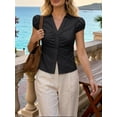 thumbnail image 5 of Women Puff Short Sleeve Button Down Shirt Collared Ruched Fitted Blouse, 5 of 6