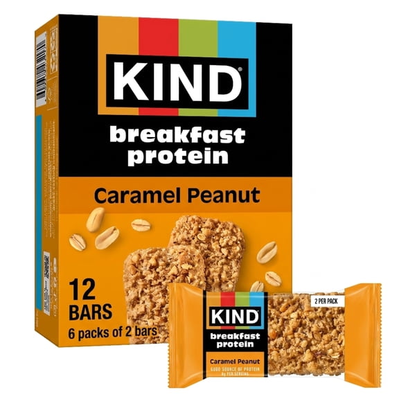 KIND Breakfast Protein Bars, Caramel Peanut, Healthy Snacks, Gluten Free, 8g Protein, 6 Count