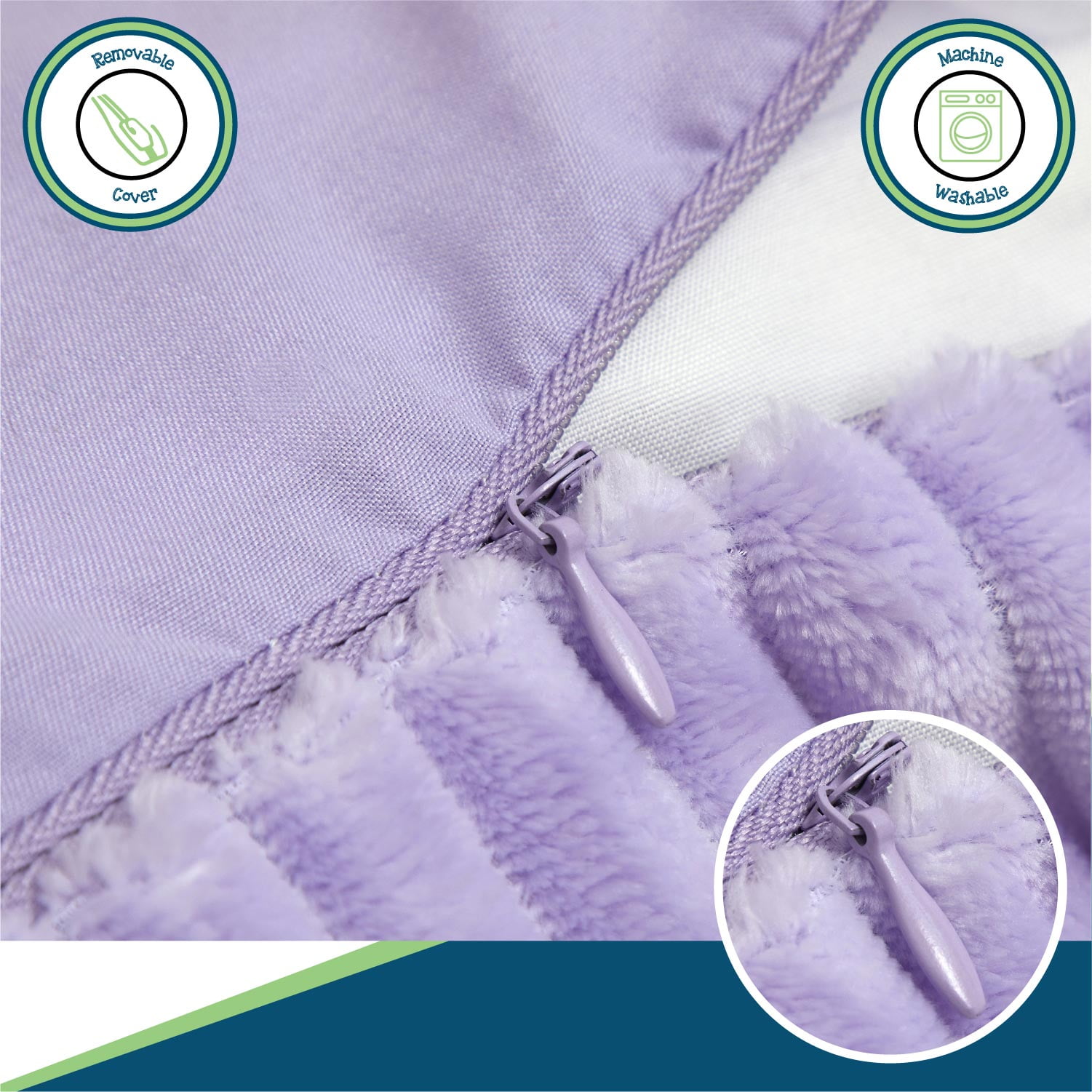 Your Zone Ribbed Body Pillow with Removable Cover, 48 in x 20 in, Lilac