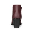 thumbnail image 2 of BLISSFUL STEP Perforated Block Heels Zipper Western Ankle Booties for Women Burgundy 9, 2 of 7
