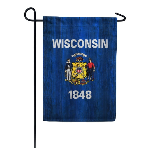 America Forever Wisconsin State Flag 12.5 x 18 Inch Double Sided Outdoor Yard Decorative USA Vintage Wood State of Wisconsin Garden Flag, Made in the USA