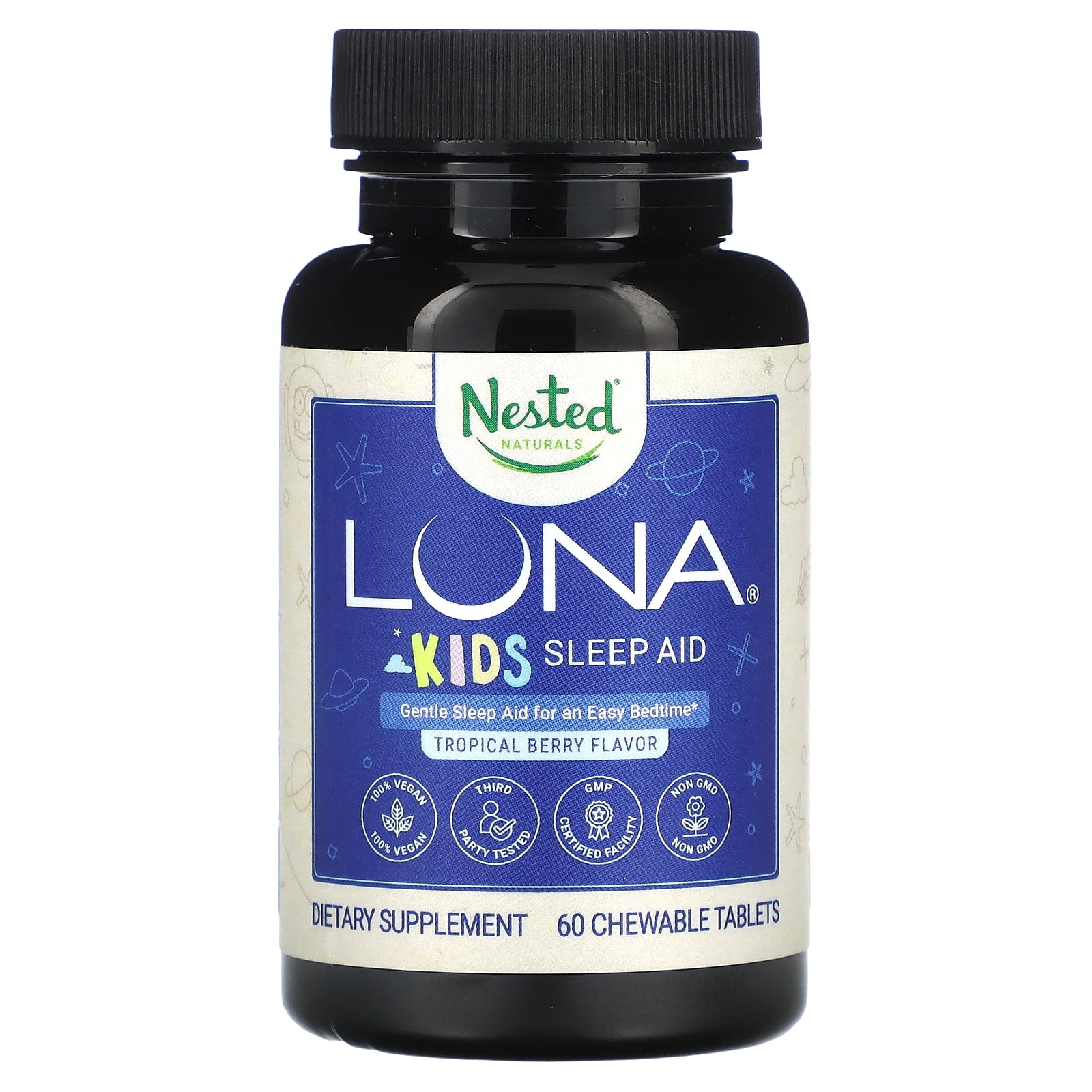 Luna, Kids Sleep Aid, Tropical Berry, 60 Chewable Tablets, Nested