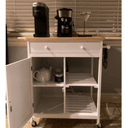 Kitchen Island on Wheels, Large Kitchen Island with Storage Drawers, Rolling Island for Kitchen with Wooden Countertop, Tower Rack, Lockable Wheels, White