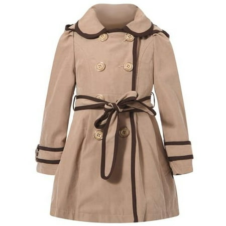 Girl Apricot - Richie House Little Girls Apricot Brown Trim Flared Top Coat 7
