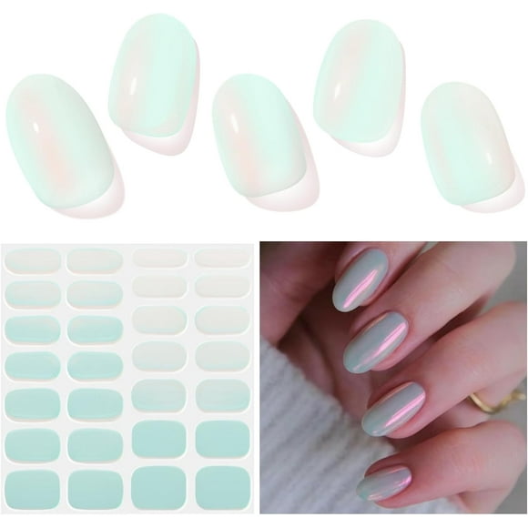 shiyou-Semi Cured Gel Nail Strips, Sunset | 28 pcs Gel Nail Strips Work with Any UV Lamp, Salon Quality UV Nails Stickers, Easy to Apply for Home Nails DIY