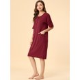 thumbnail image 4 of Camisa de dormir elegante frontal con botones de mangas cortas para mujer con camisón de dormir con bolsillos Vino tinto M, 4 of 6