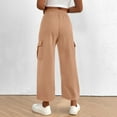 thumbnail image 5 of Women's Stretchy Wide Leg Pants New Baggy Cargo Sweatpants for Women Wide Leg Drawstring Elastic Waist Pants with Pocket Fall Trendy Outfits Beige M, 5 of 7