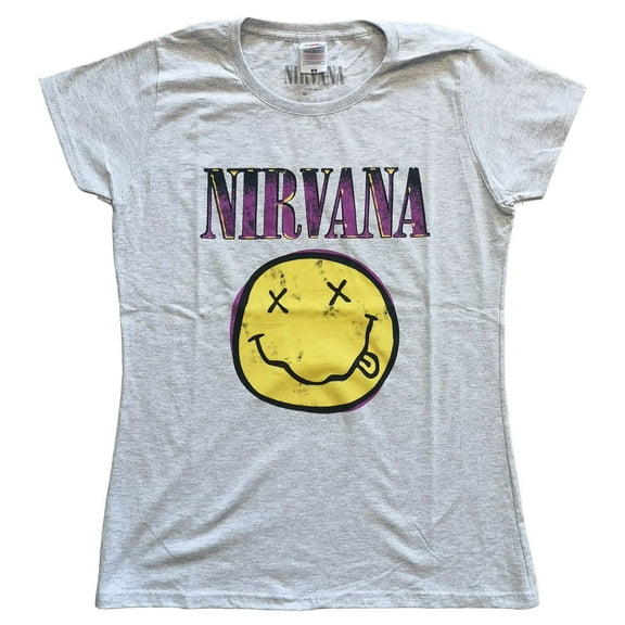 Nirvana Ladies T-Shirt: Xerox Smiley Pink (Large)