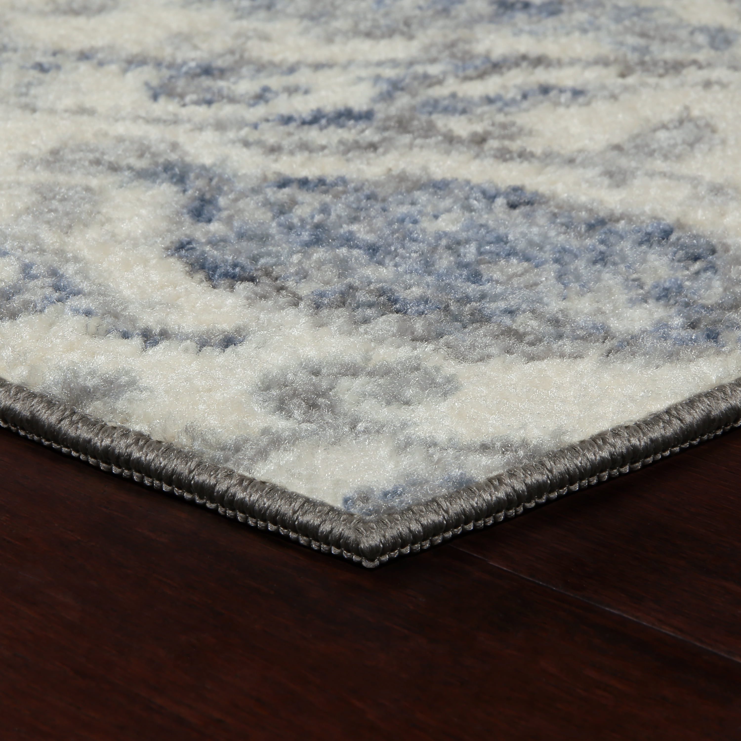 Maples Rugs Blooming Damask Transitional Gray Blue Washable Hallway Runner Rug, 2' x 6'