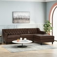 thumbnail image 2 of Noble House Derudder Indoor Upholstered Tufted Chaise Sectional, Dark Brown, 2 of 14