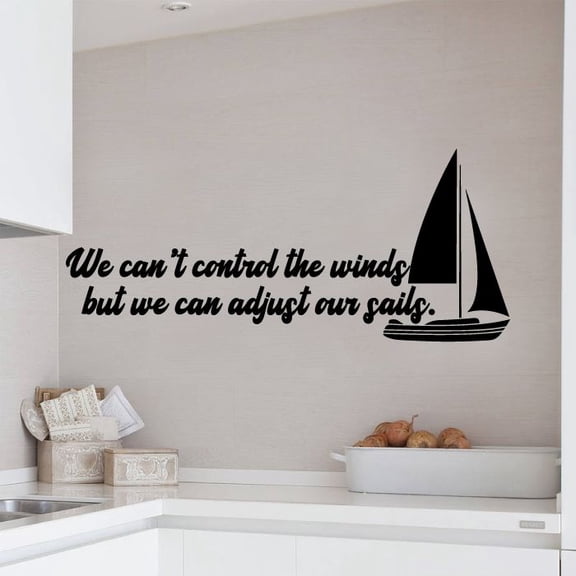 We Cant Control The Winds But We Can Adjust Our Sails -Beach Life Quote Vinyl Wall Sticker Art Decal Beach Area Ocean Vibes Chill Out Design Beach House Home Decor Sticker Decoration Size (14x20 inch)
