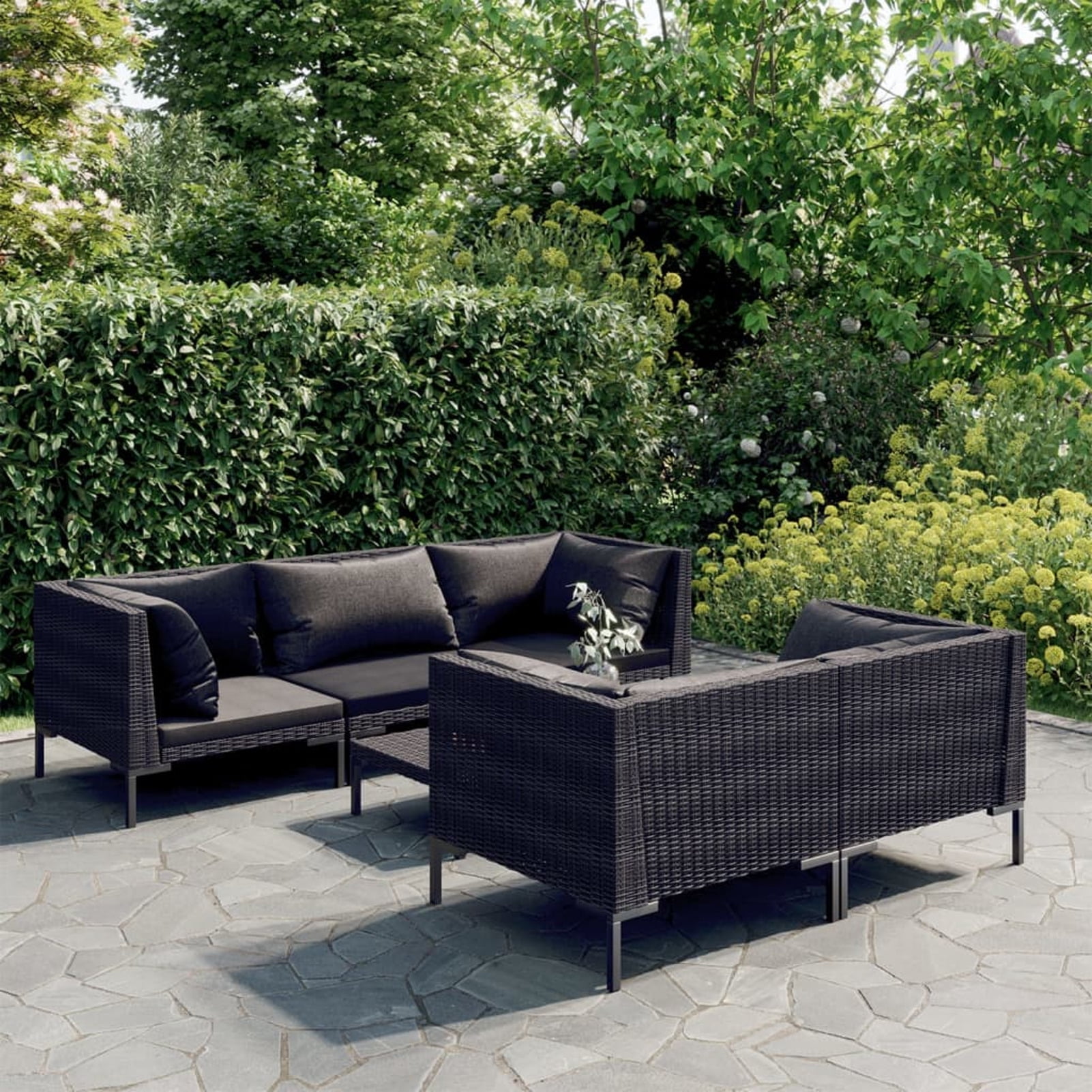 Anself 6 Piece Patio Lounge Set with Cushions Poly Rattan Dark Gray