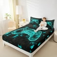 thumbnail image 4 of jejeloiu 3D Gamepad Controller Queen Sheet Sets,Teens Video Game Flat Sheet,Cyan Black Queen Fitted Sheet For Boy Kids,Breathable Home Decor,4 Pieces, 4 of 7