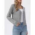 thumbnail image 2 of DARING DIVA Women's Long Sleeve Cropped Knit Button Up Crochet Cardigan L Gray, 2 of 6